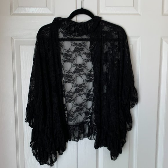 FREE PEOPLE Black Ruffled Lace Jacket Shrug Top Kimono - Picture 9 of 9